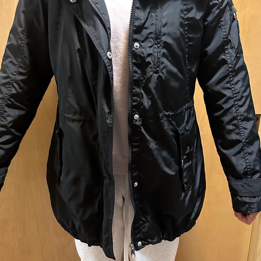 Black Hooded Parka with Snap Buttons